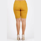 Plus Size High Waist Solid Stretch Shorts - VacationGrabs