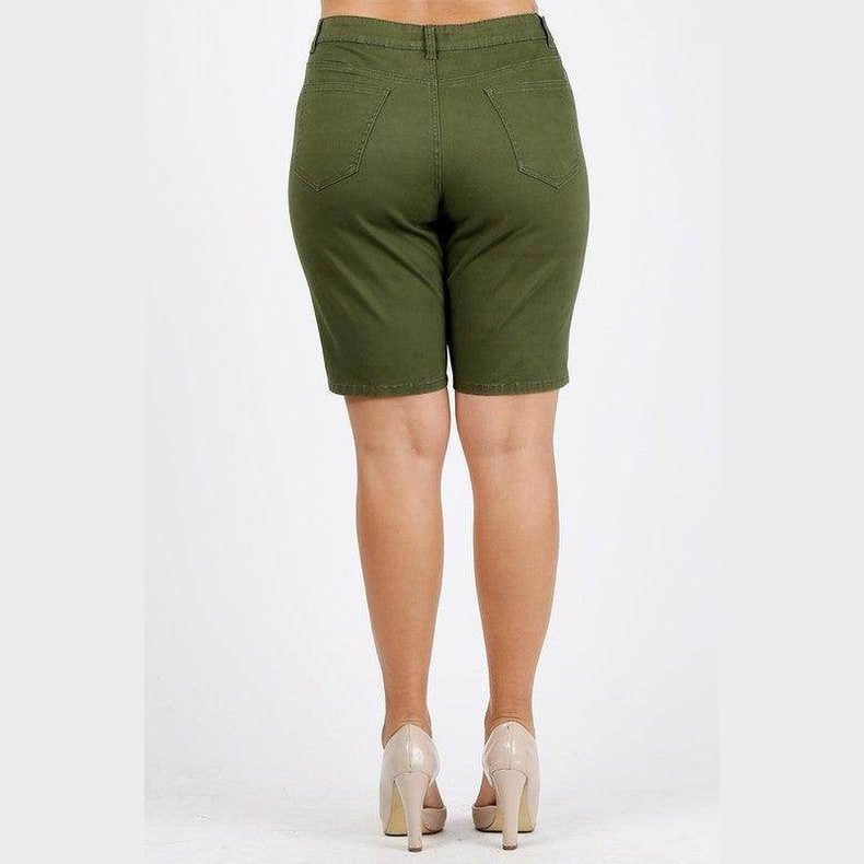 Plus Size High Waist Solid Stretch Shorts - VacationGrabs
