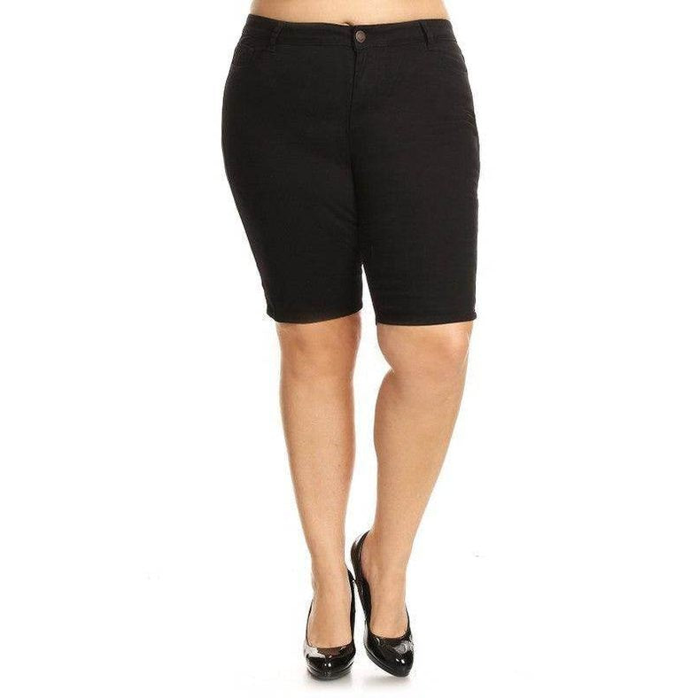 Plus Size High Waist Solid Stretch Shorts - VacationGrabs