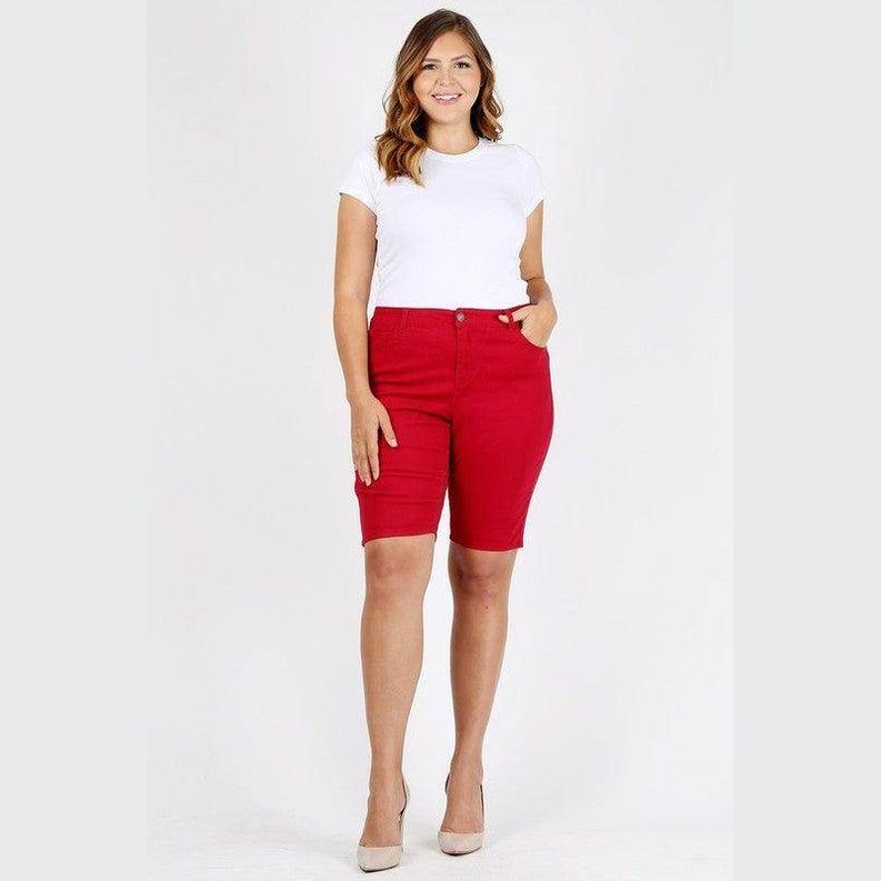 Plus Size High Waist Solid Stretch Shorts - VacationGrabs