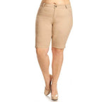 Plus Size High Waist Solid Stretch Shorts - VacationGrabs