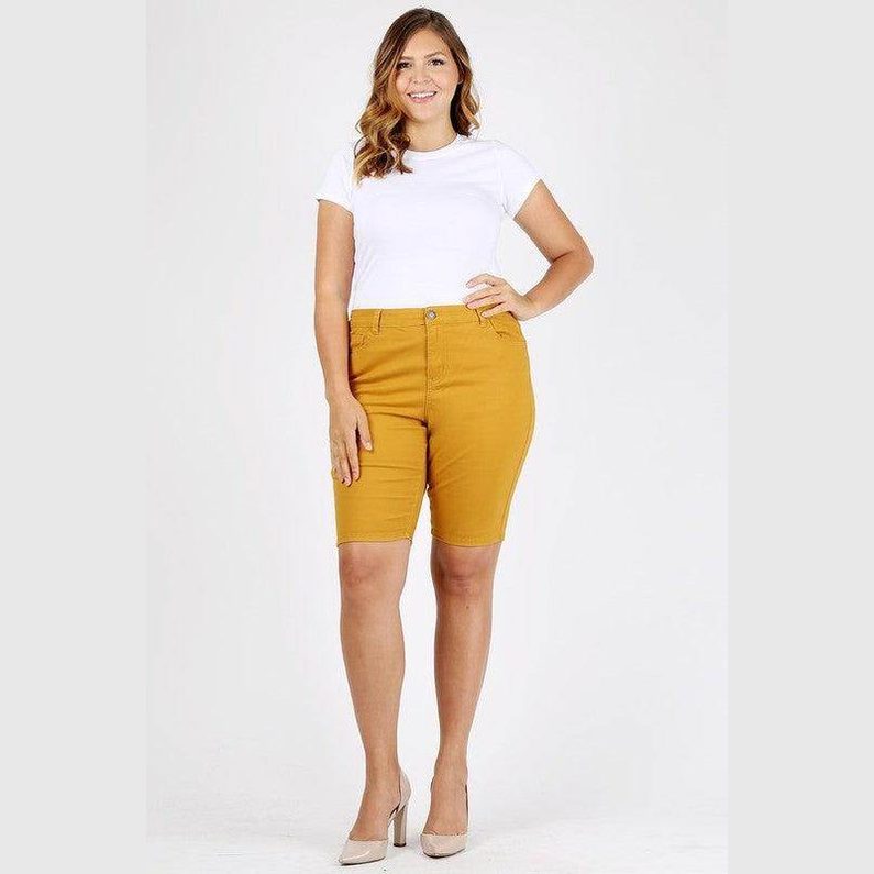 Plus Size High Waist Solid Stretch Shorts - VacationGrabs