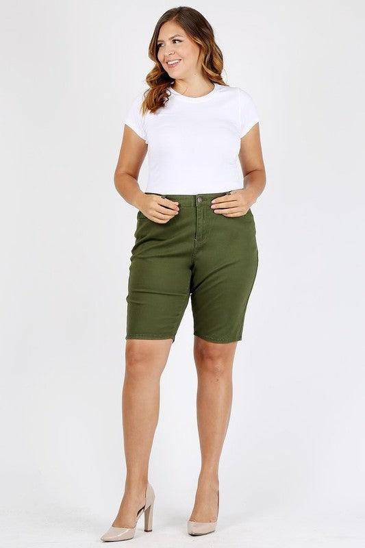 Women's Shorts Plus Size High Waist Solid Stretch Shorts