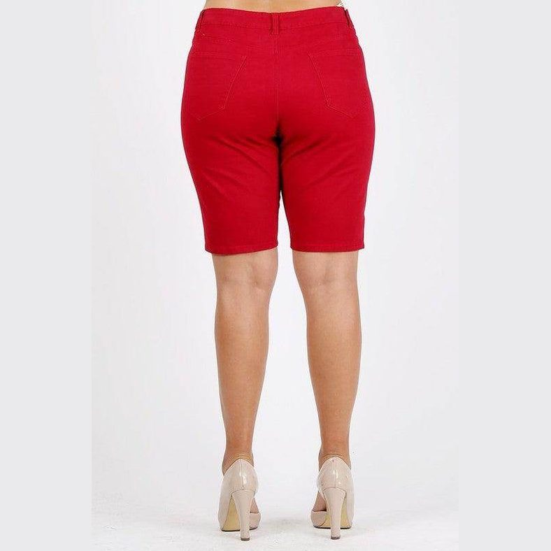 Plus Size High Waist Solid Stretch Shorts - VacationGrabs
