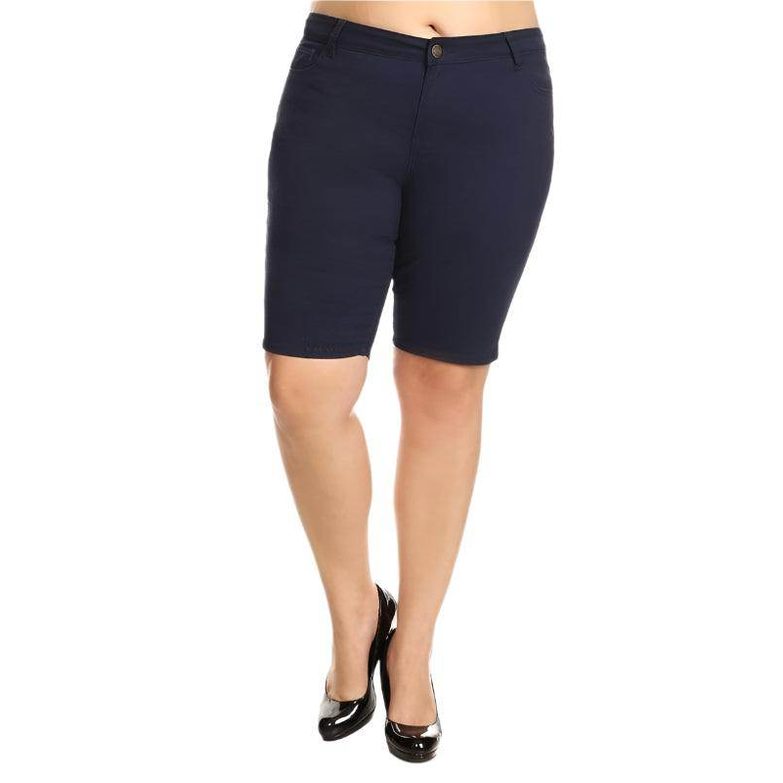 Plus Size High Waist Solid Stretch Shorts - VacationGrabs
