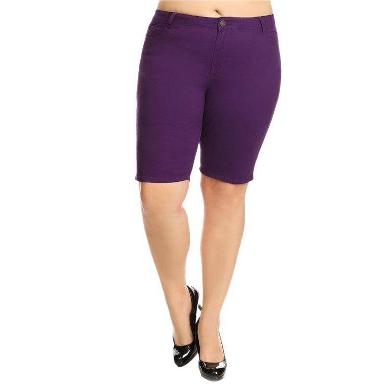 Plus Size High Waist Solid Stretch Shorts - VacationGrabs