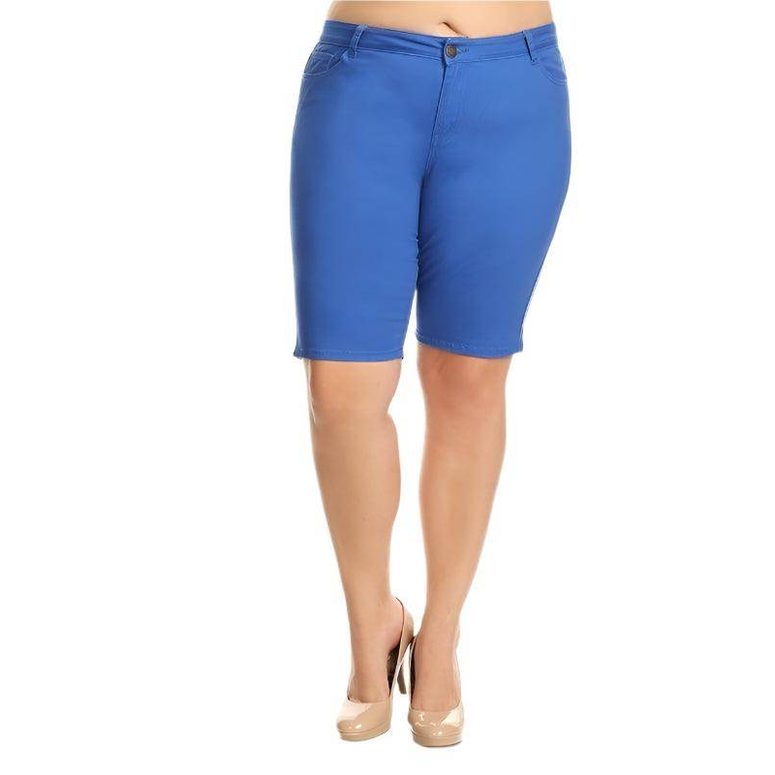 Plus Size High Waist Solid Stretch Shorts - VacationGrabs