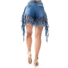 By Claude Plus Size Jean Shorts with Fringe Detail for a Trendy Summer Look