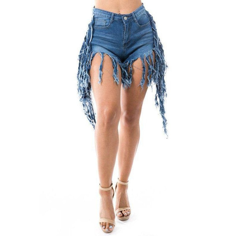 By Claude Plus Size Jean Shorts with Distressed Frayed Hem for Trendy Summer Style