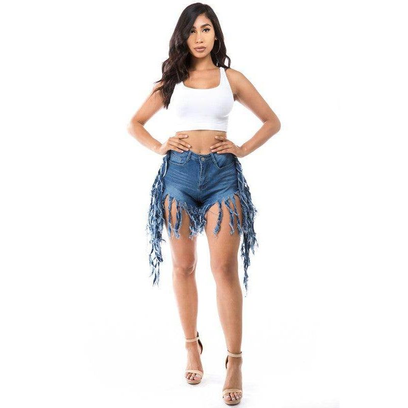 By Claude Plus Size Jean Shorts with Distressed Fringe Style for Trendy Summer Outfits