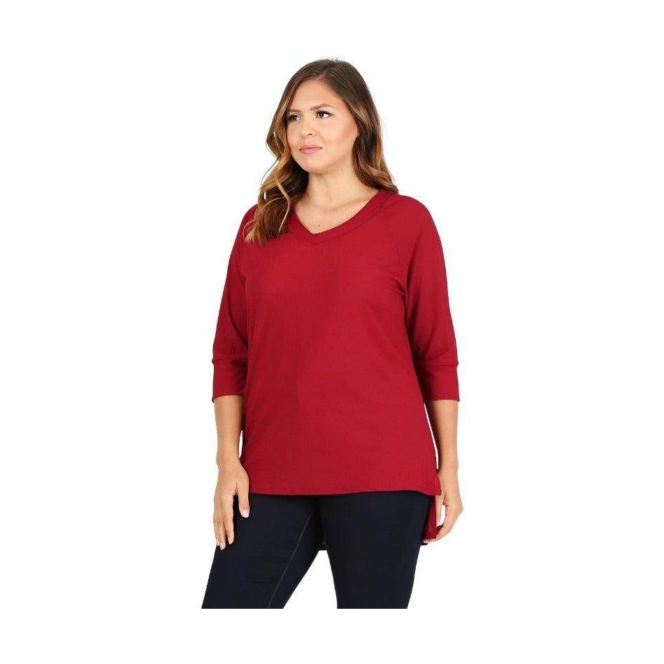 Plus Size Knit V-Neck Hi-Low Top - VacationGrabs