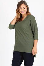 Plus Size Knit V-Neck Hi-Low Top - VacationGrabs