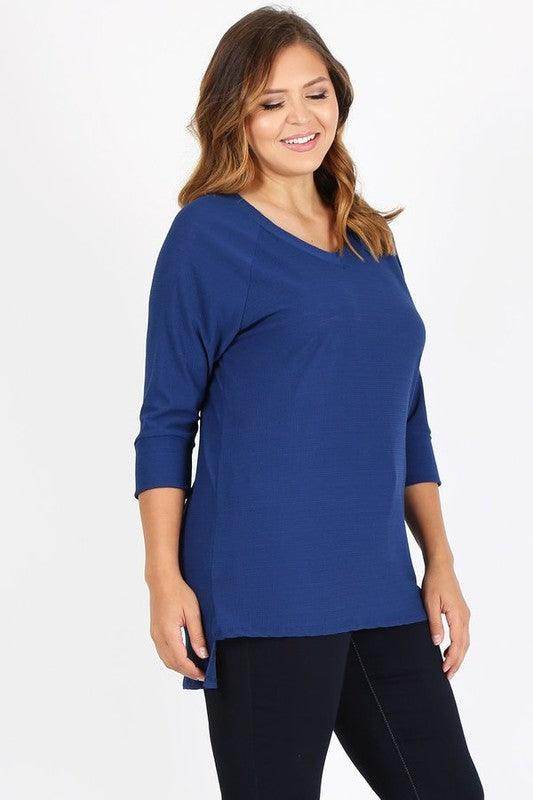 Plus Size Knit V-Neck Hi-Low Top - VacationGrabs