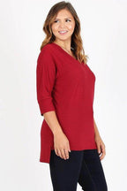 Plus Size Knit V-Neck Hi-Low Top - VacationGrabs