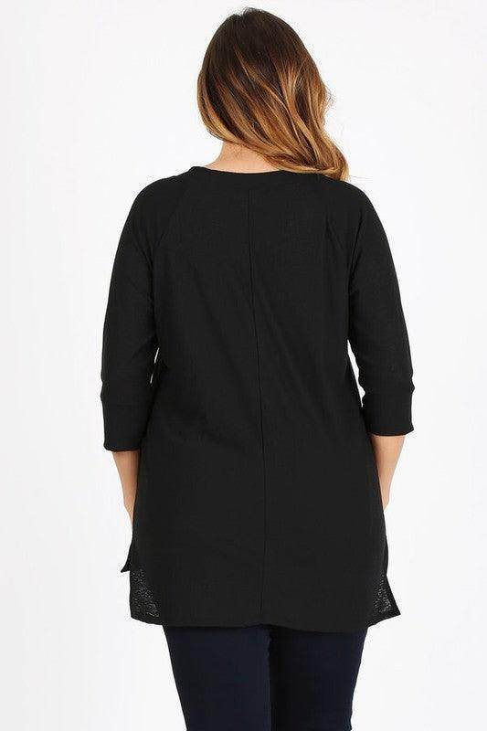 Plus Size Knit V-Neck Hi-Low Top - VacationGrabs