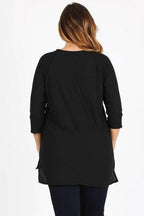 Plus Size Knit V-Neck Hi-Low Top - VacationGrabs