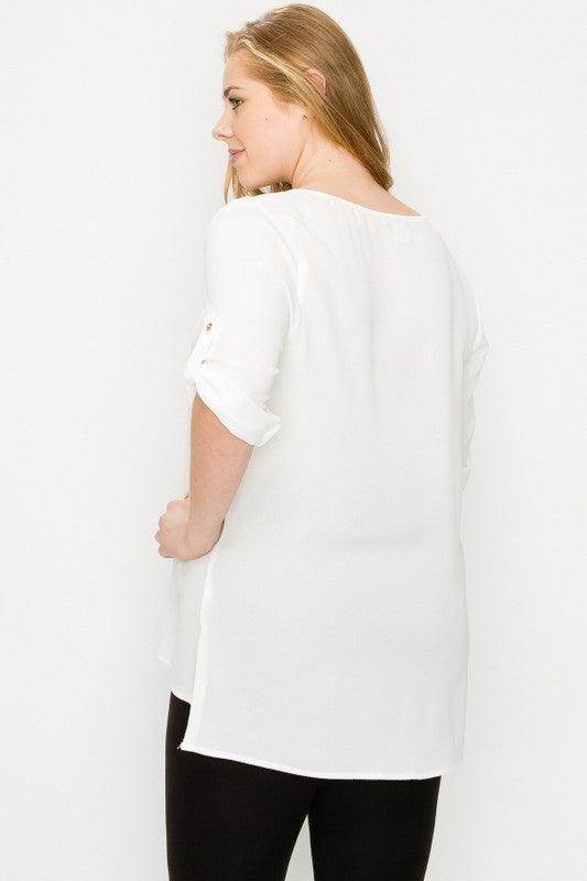 Plus Size Koshibo Roll Up Sleeve Top - VacationGrabs