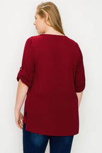 Plus Size Koshibo Roll Up Sleeve Top - VacationGrabs