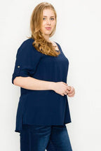 Plus Size Koshibo Roll Up Sleeve Top - VacationGrabs