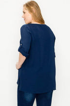 Plus Size Koshibo Roll Up Sleeve Top - VacationGrabs