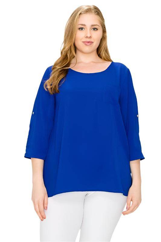 Plus Size Koshibo Roll Up Sleeve Top - VacationGrabs