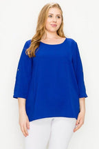 Plus Size Koshibo Roll Up Sleeve Top - VacationGrabs