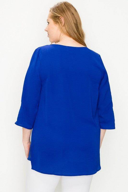 Plus Size Koshibo Roll Up Sleeve Top - VacationGrabs
