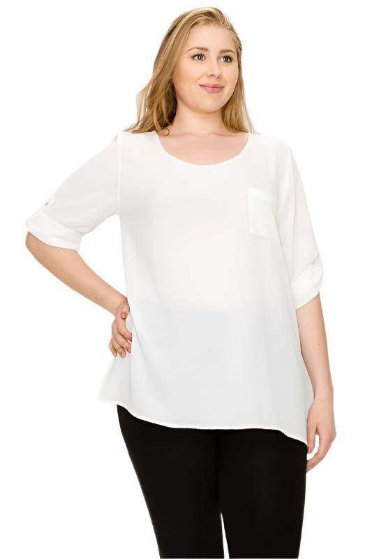 Plus Size Koshibo Roll Up Sleeve Top - VacationGrabs