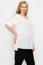 Plus Size Koshibo Roll Up Sleeve Top - VacationGrabs