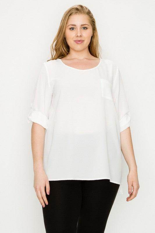 Plus Size Koshibo Roll Up Sleeve Top - VacationGrabs