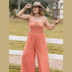 Plus Size Lace Detail Spaghetti Strap Wide Leg Jumpsuit - VacationGrabs