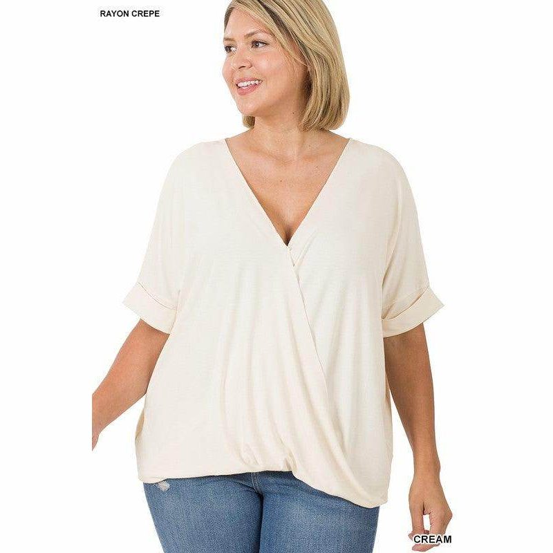 ZENANA Plus size layered top in cream with a flattering V-neck and relaxed fit for everyday wear
