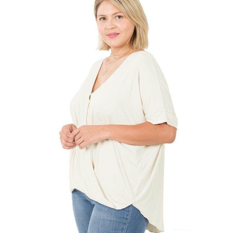 ZENANA Plus Size Layered Top in Cream with a V-Neck and Relaxed Fit for Women