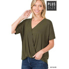 ZENANA plus size layered top in dark olive with a flattering V-neck and relaxed fit