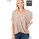 ZENANA Plus size layered top in Ash Mocha with a stylish V-neck design and relaxed fit