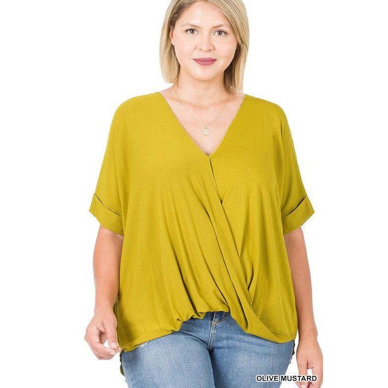 Plus size layered top by ZENANA in olive mustard color, perfect for casual styling and comfort