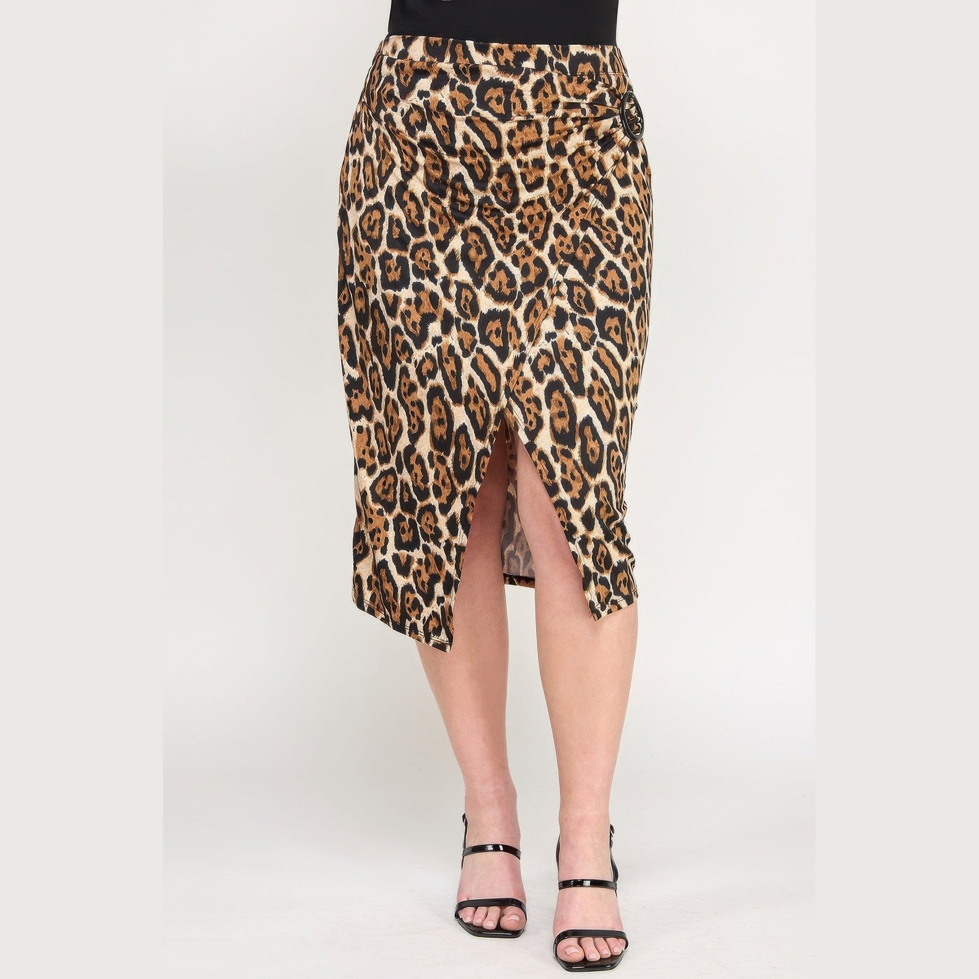 Plus size leopard print skirt featuring a high slit design for a stylish summer look