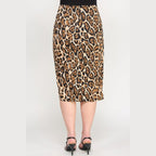 Back view of plus size leopard print skirt by VacationGrabs, perfect for casual or dressy occasions