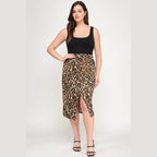 Chic plus size leopard print skirt with a side slit, perfect for summer outfits