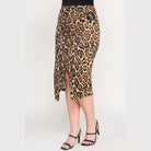Plus size leopard print skirt from VacationGrabs featuring a stylish wrap design and slit detail