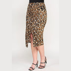 Plus size leopard print skirt from VacationGrabs featuring a stylish wrap design and slit detail