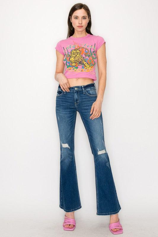 Women's Jeans Plus Size - Low Rise Stretch Vintage Flare Jeans