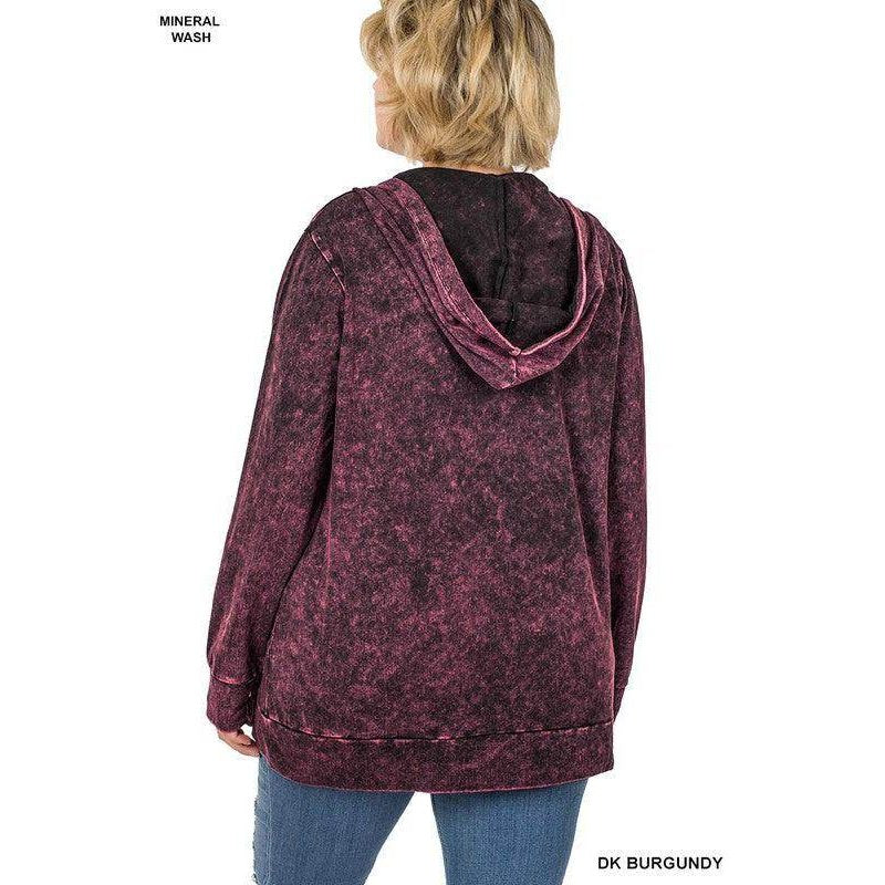 Plus Size Mineral Wash Zipper Hoodie Jacket - VacationGrabs