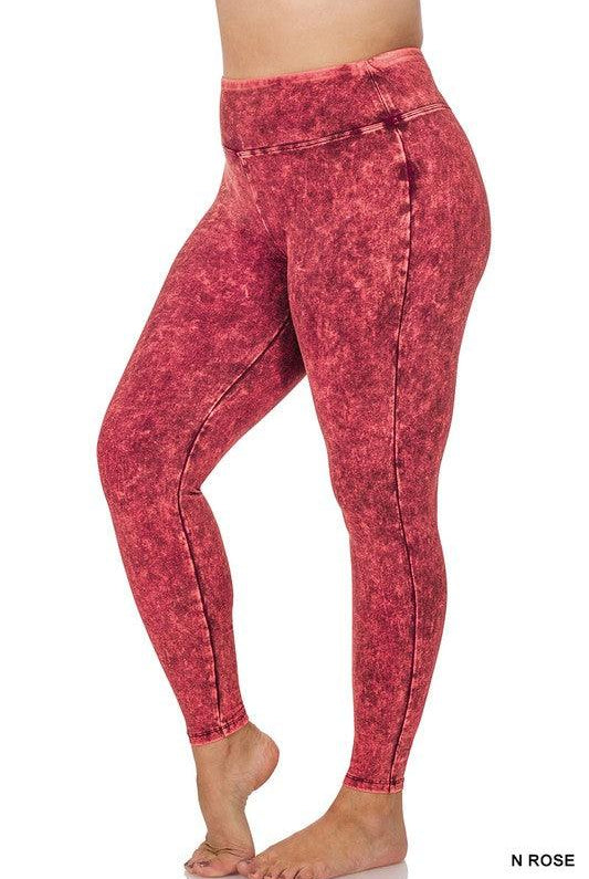 Women's Pants Plus Size Mineral Washed Wide Waistband Yoga Leggings
