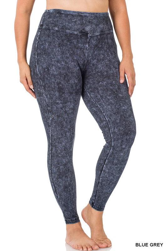 Women's Pants Plus Size Mineral Washed Wide Waistband Yoga Leggings
