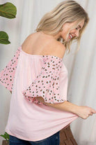 e Luna Plus Size Off Shoulder Top in Pink with Leopard Print Sleeves for Stylish Comfort