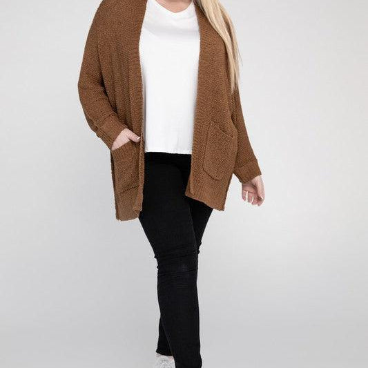 Women's Sweaters - Cardigans Plus Size Ribbed Knit Open Front Cardigan