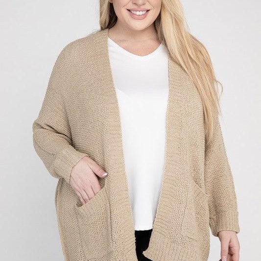 Women's Sweaters - Cardigans Plus Size Ribbed Knit Open Front Cardigan