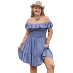 Plus Size Ruffled Smocked Off-Shoulder Mini Dress - VacationGrabs