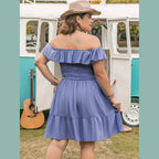 Plus Size Ruffled Smocked Off-Shoulder Mini Dress - VacationGrabs